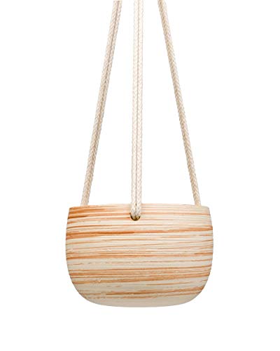Mkono Ceramic Hanging Planter Macrame Plant Holder 5 Inch Cute Succulent Cactus Pot with Cotton Rope Hanger for Indoor Outdoor Decor, 1 Pack