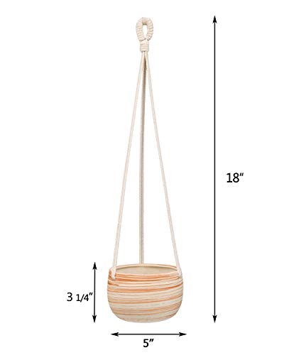 Mkono Ceramic Hanging Planter Macrame Plant Holder 5 Inch Cute Succulent Cactus Pot with Cotton Rope Hanger for Indoor Outdoor Decor, 1 Pack
