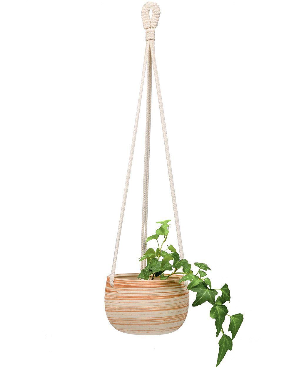 Mkono Ceramic Hanging Planter Macrame Plant Holder 5 Inch Cute Succulent Cactus Pot with Cotton Rope Hanger for Indoor Outdoor Decor, 1 Pack