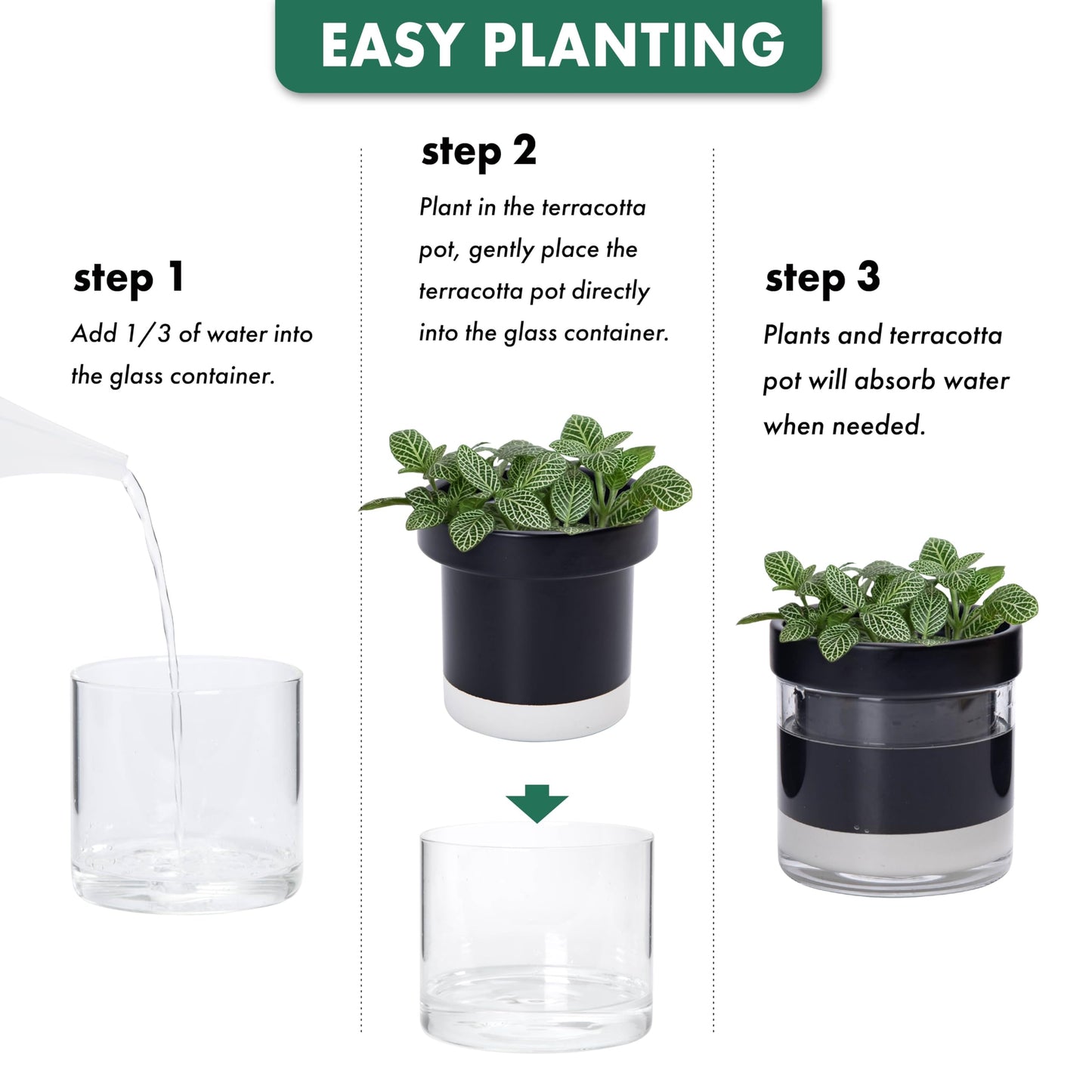 Self Watering Planter Pot Terracotta and Glass