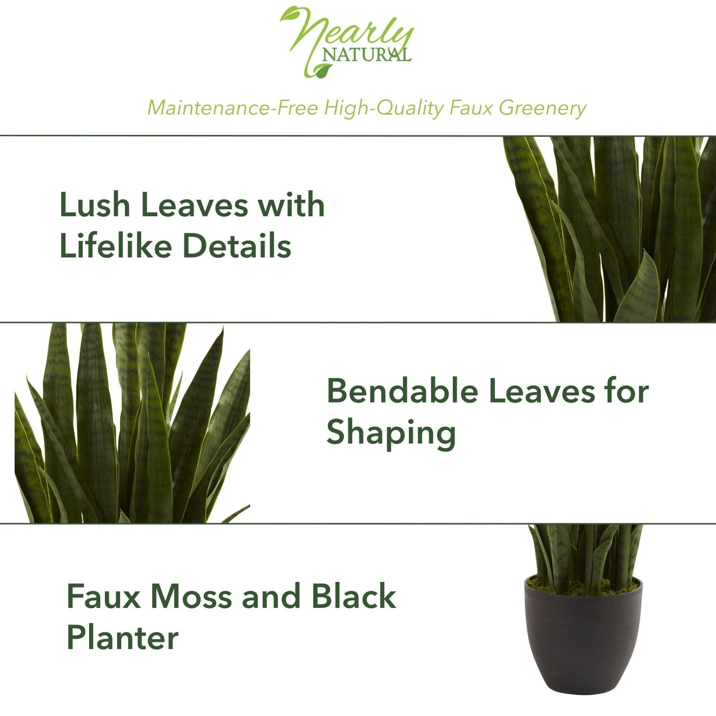 Nearly Natural Sansevieria & Black Planter
