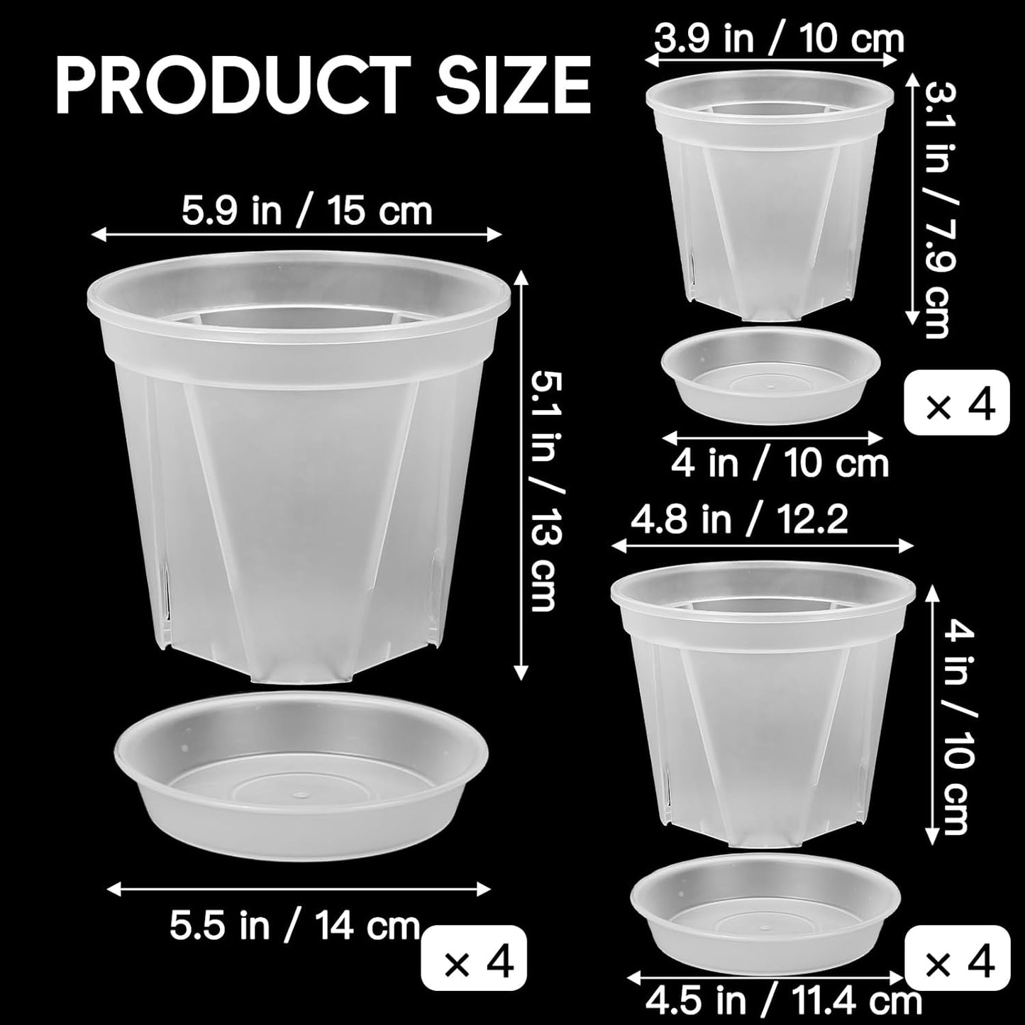 Clear Nursery Pots 12 Pack 4/5/6 Inch w/Tray
