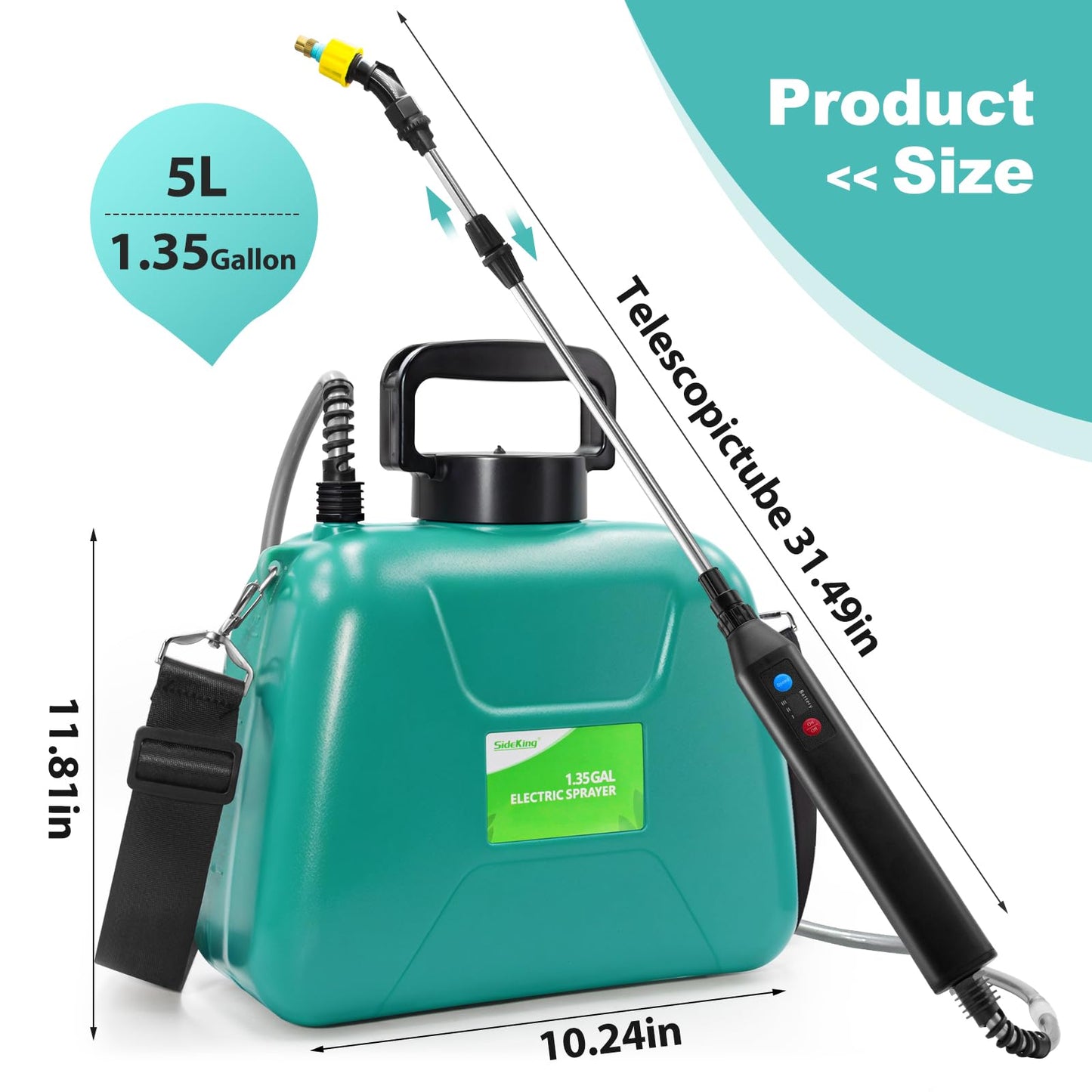 Battery Powered Garden Sprayer 1.3 Gallon, 3-Level Adjustable Electric Backpack Sprayer, Weed Yard Lawn Sprayer with 3 Mist Nozzles & Retractable Wand