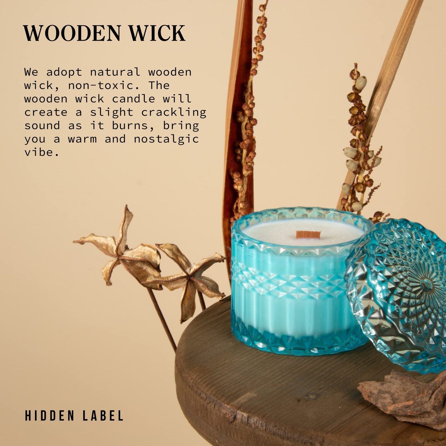 Hidden Label Wood Wick Decorative Candles