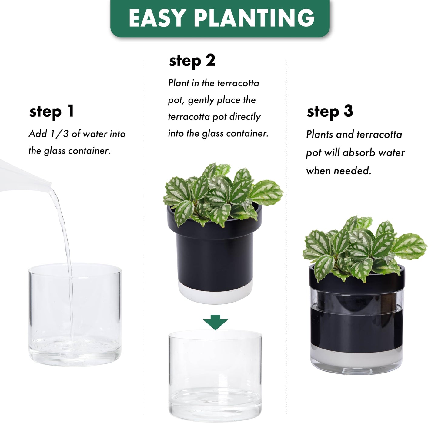 Self Watering Planter Pot Terracotta and Glass