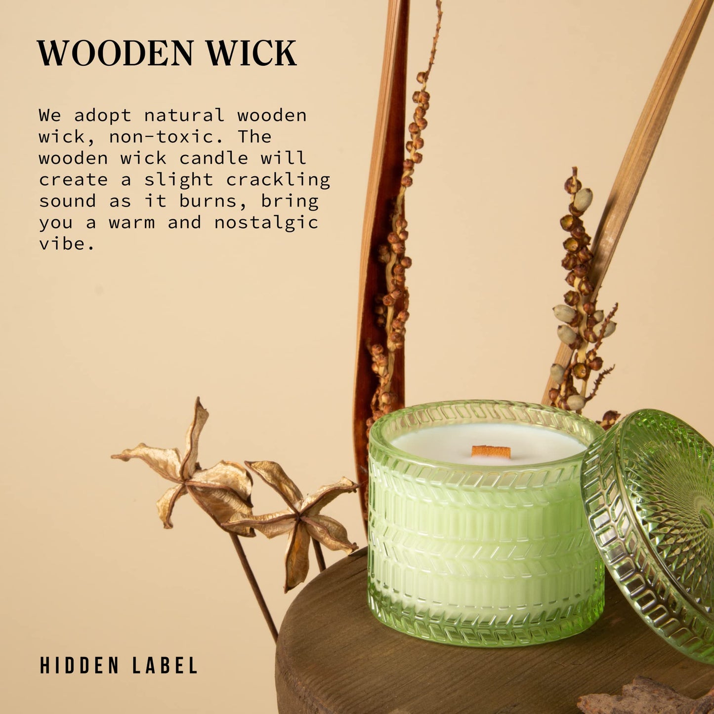 Hidden Label Wood Wick Decorative Candles