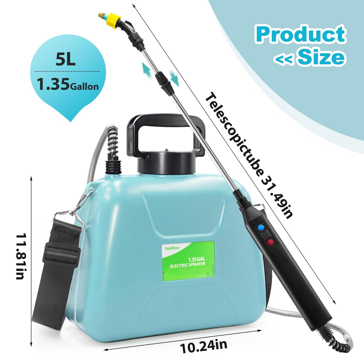 Battery Powered Garden Sprayer 1.3 Gallon, 3-Level Adjustable Electric Backpack Sprayer, Weed Yard Lawn Sprayer with 3 Mist Nozzles & Retractable Wand