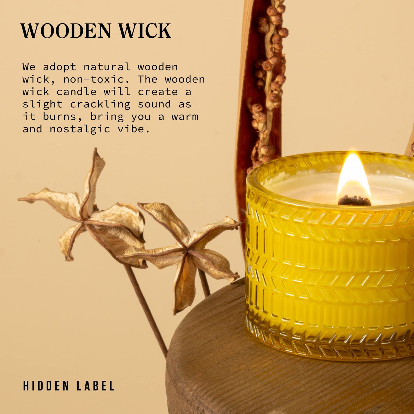 Hidden Label Wood Wick Decorative Candles