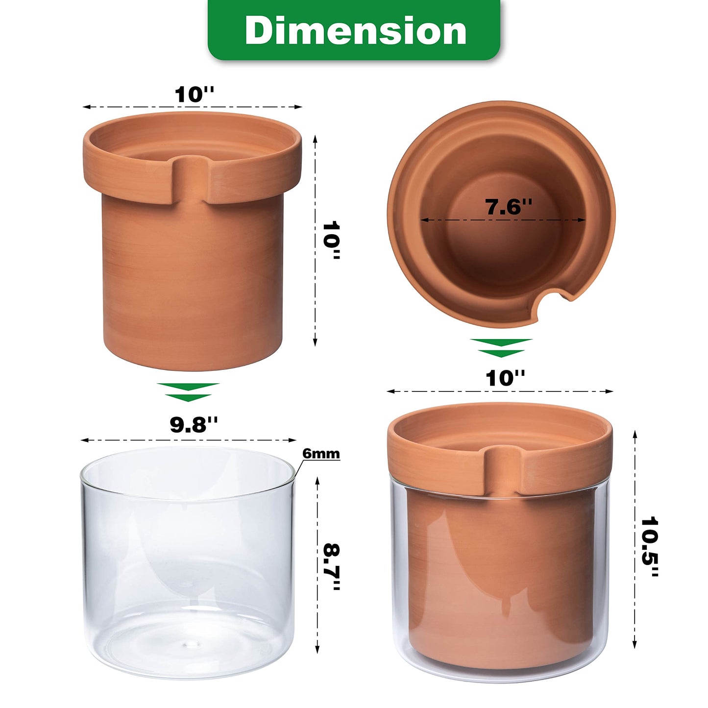 Self Watering Planter Pot Terracotta and Glass