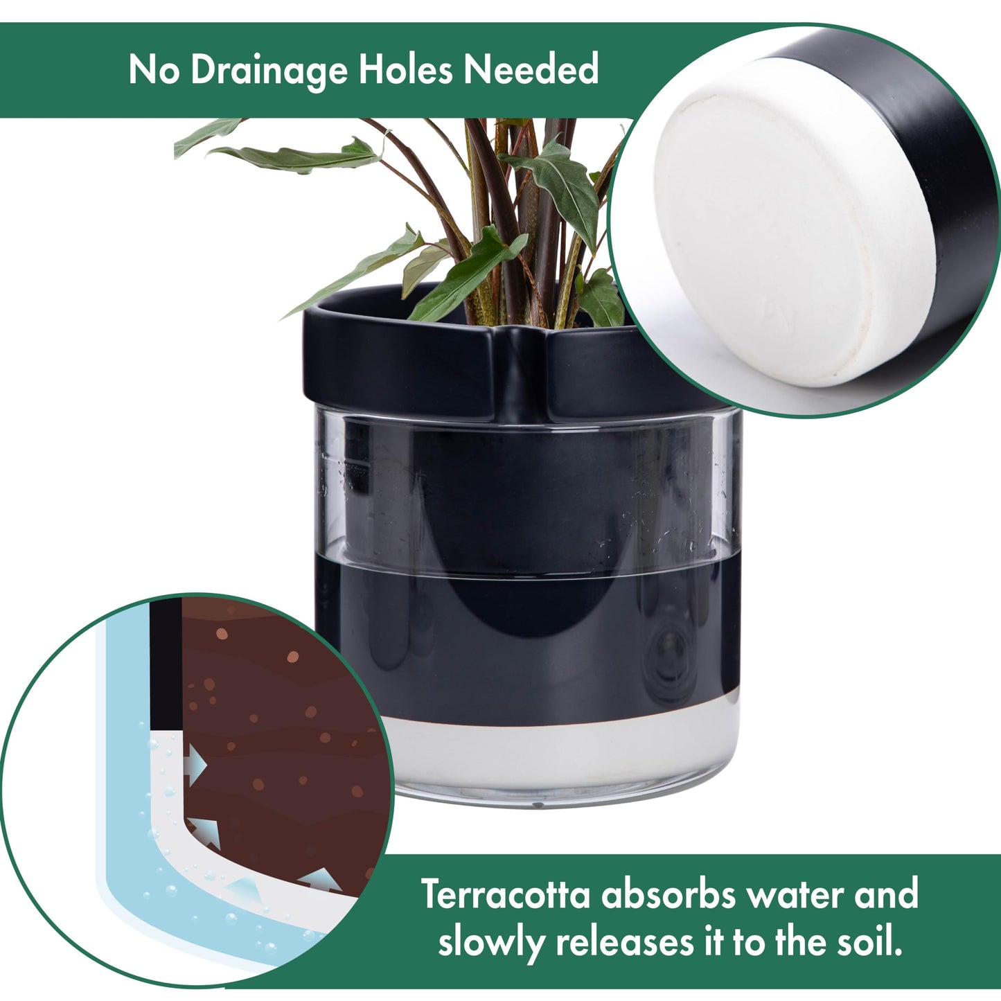 Self Watering Planter Pot Terracotta and Glass