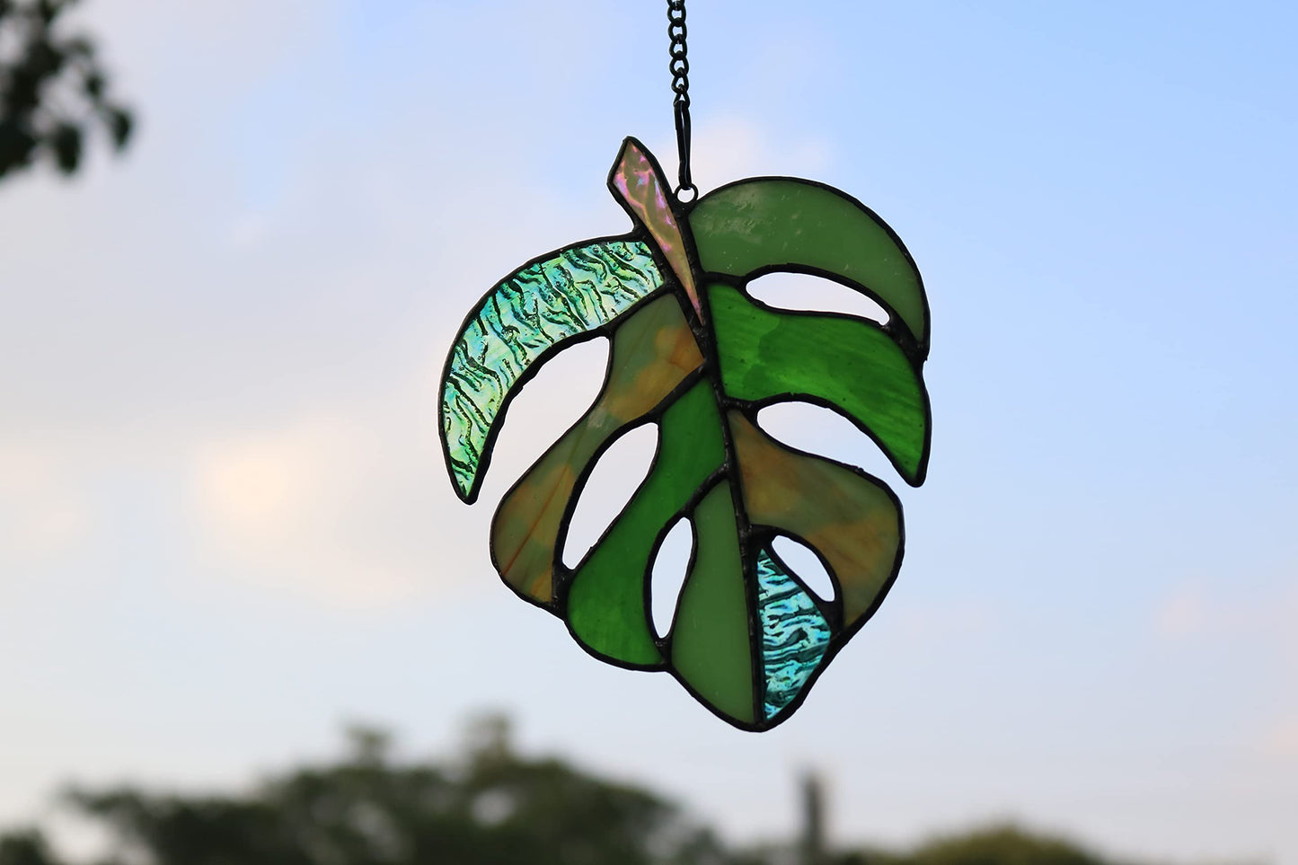 Stained Glass Window Hanging for Plant Lovers, Great Mothers Day Gift Handmade Green Plants Artificial,Suncatcher Plant Gifts for Women,Grandma,Mother's Day,Christmas