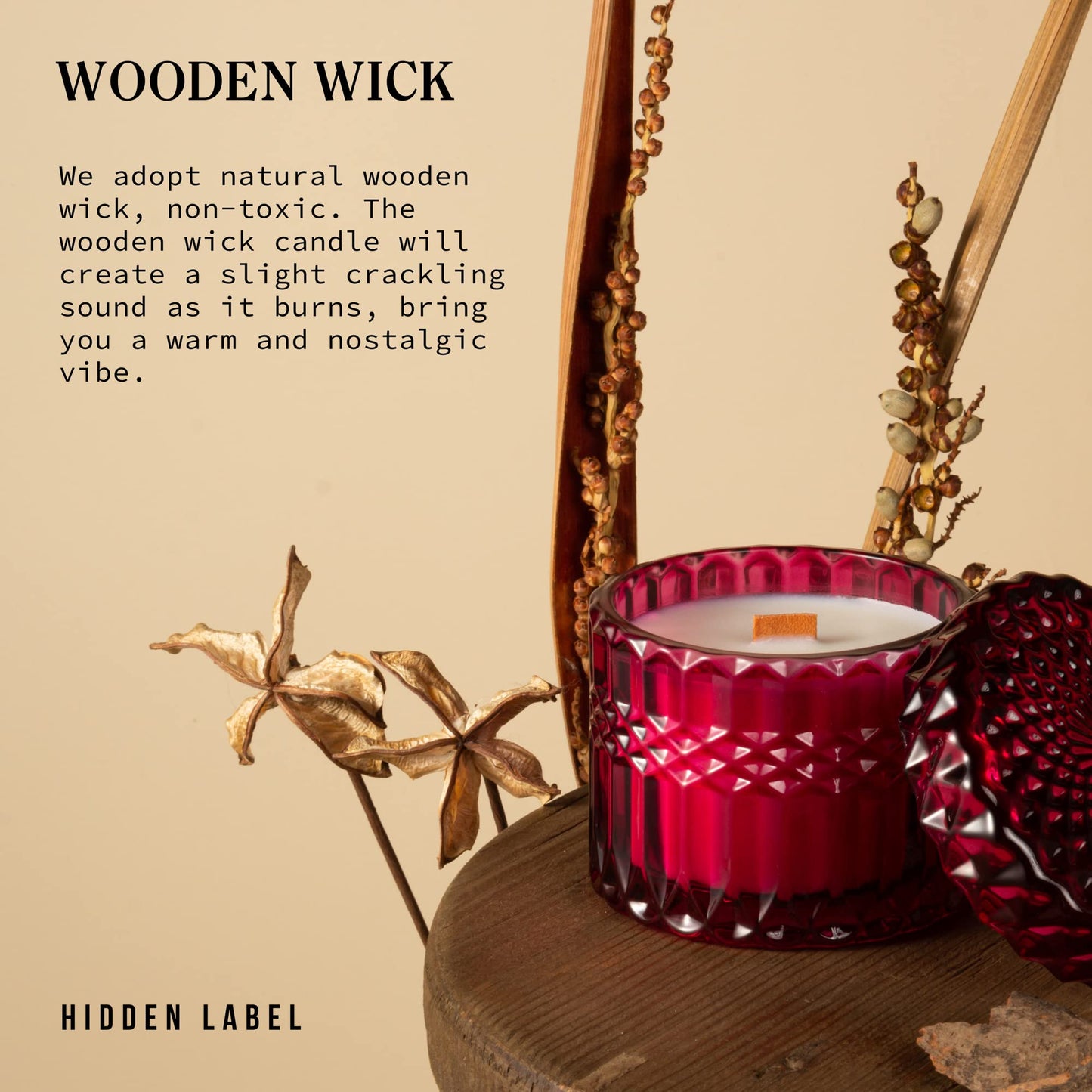 Hidden Label Wood Wick Decorative Candles