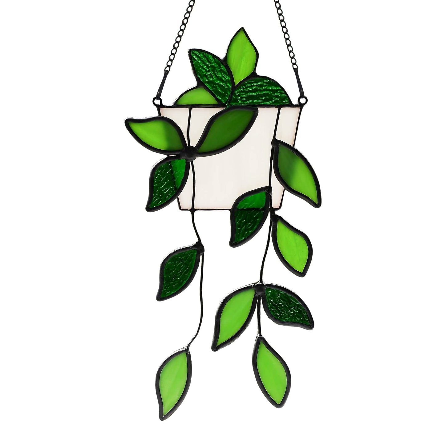 Stained Glass Window Hanging for Plant Lovers, Great Mothers Day Gift Handmade Green Plants Artificial,Suncatcher Plant Gifts for Women,Grandma,Mother's Day,Christmas