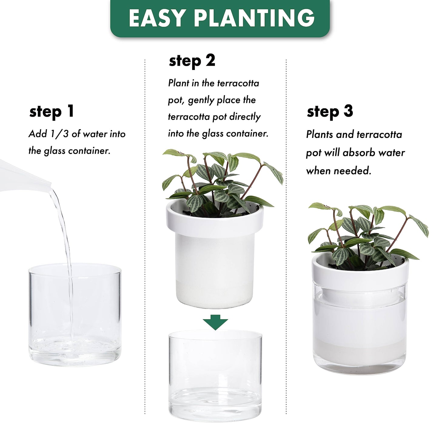 Self Watering Planter Pot Terracotta and Glass