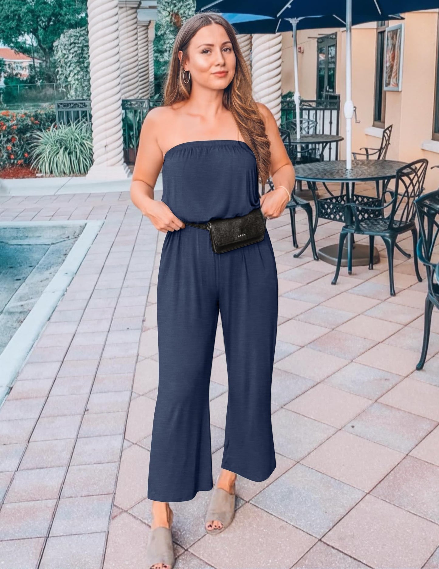 Strapless Belted Wide Leg Jumpsuit
