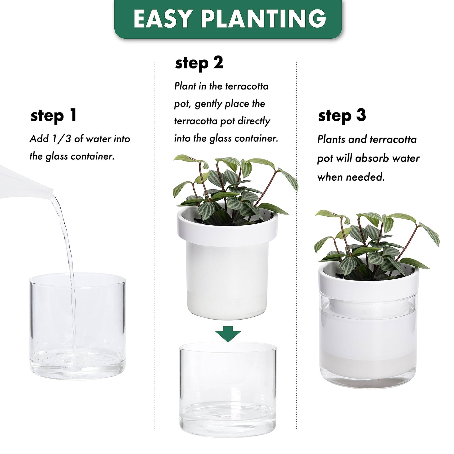 Self Watering Planter Pot Terracotta and Glass