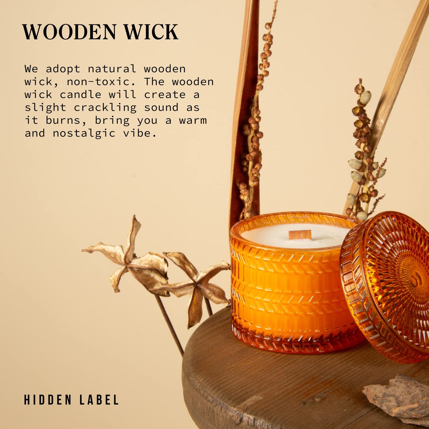 Hidden Label Wood Wick Decorative Candles
