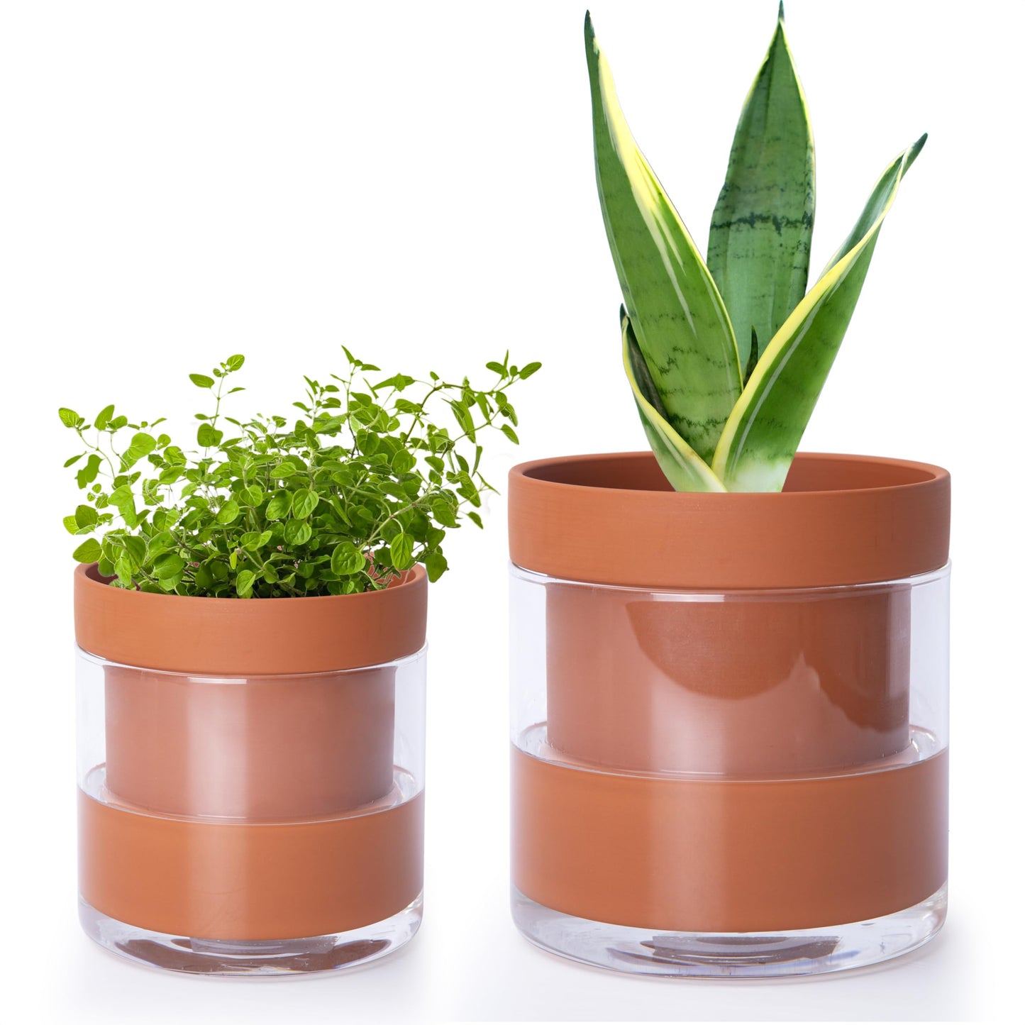 Self Watering Planter Pot Terracotta and Glass