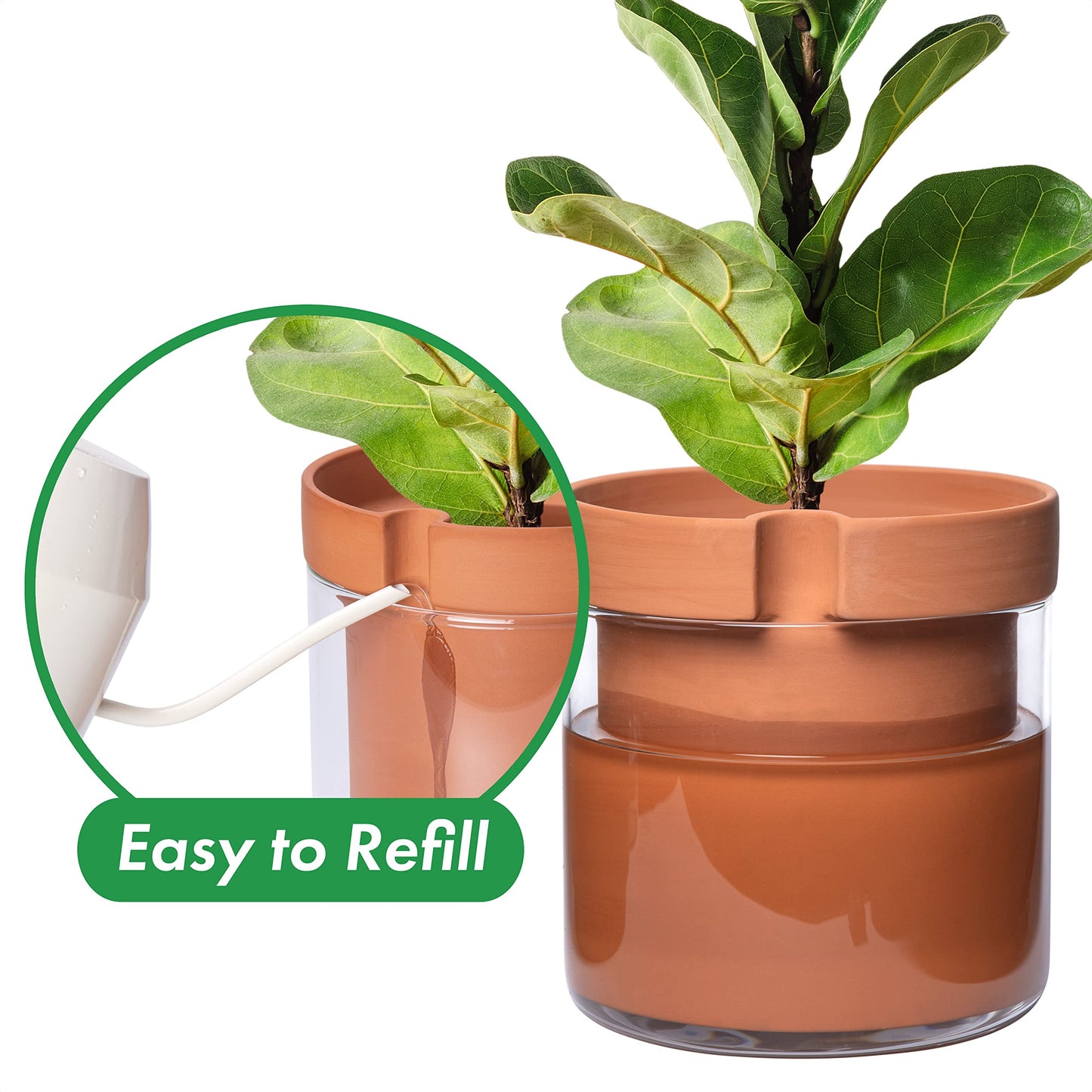 Self Watering Planter Pot Terracotta and Glass