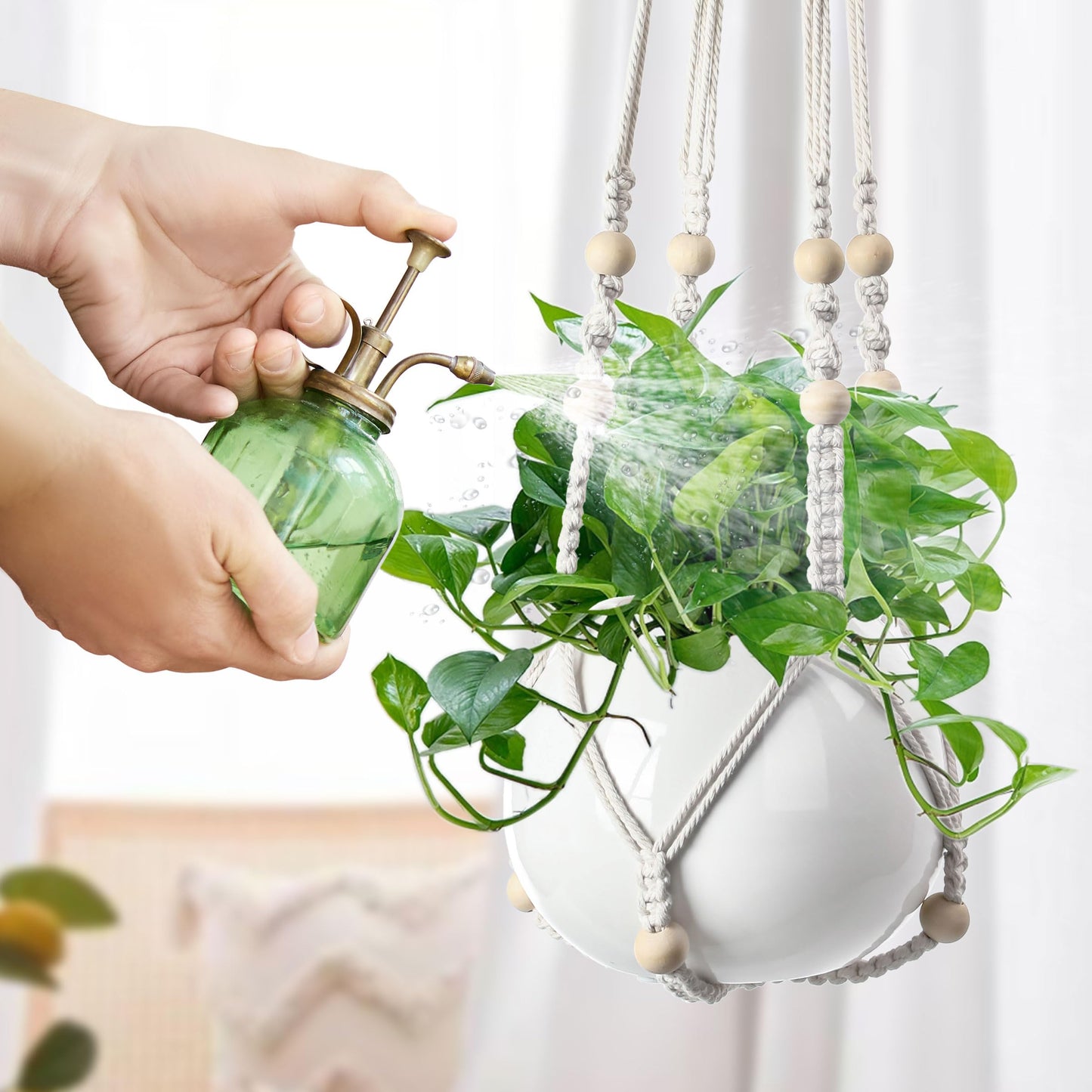 3 PCS Macrame Plant Hanger Indoor Hanging Planter Basket with Wood Beads Plants Holder Decorative Flower Pot Holder (POTS NOT Included) (Ivory White)