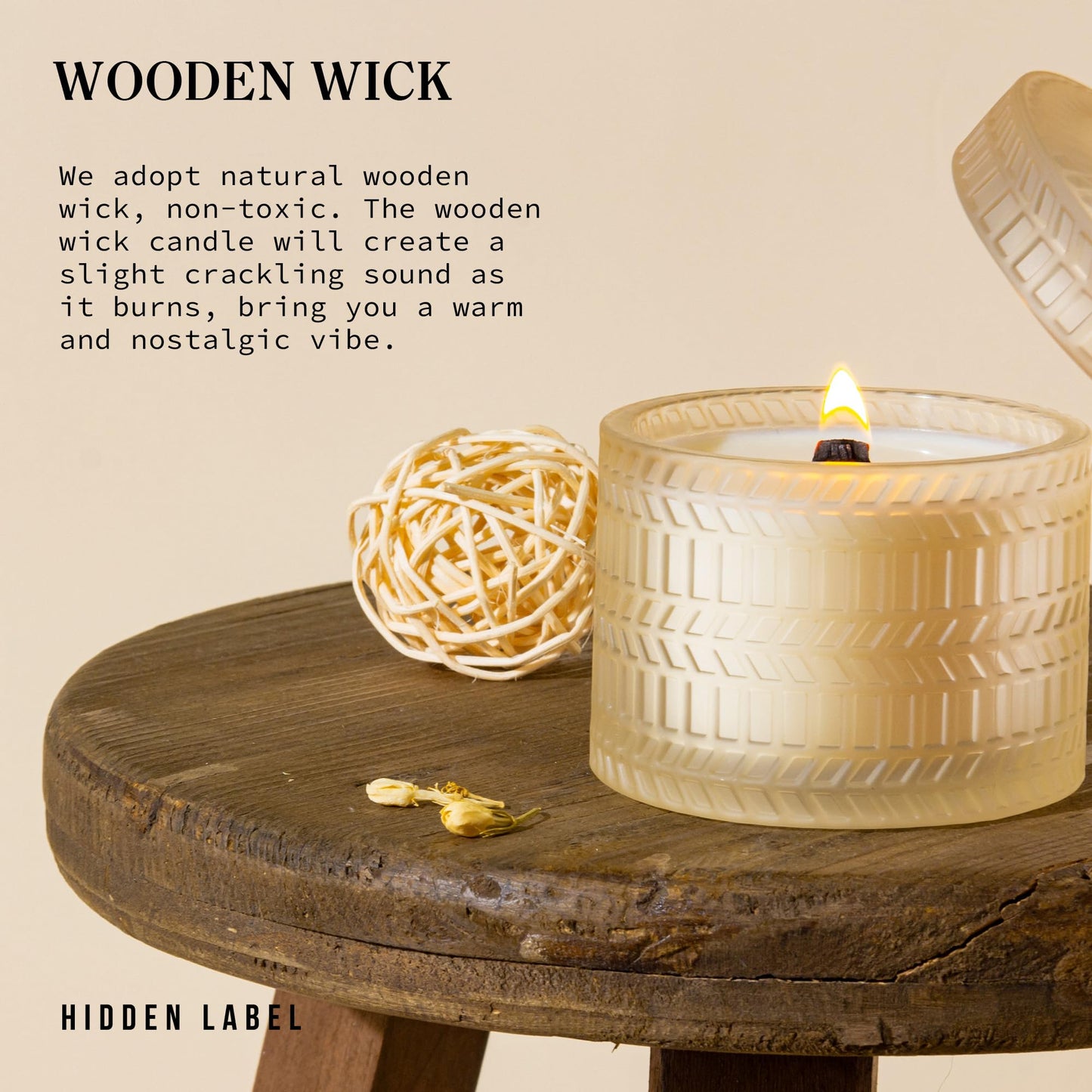 Hidden Label Wood Wick Decorative Candles