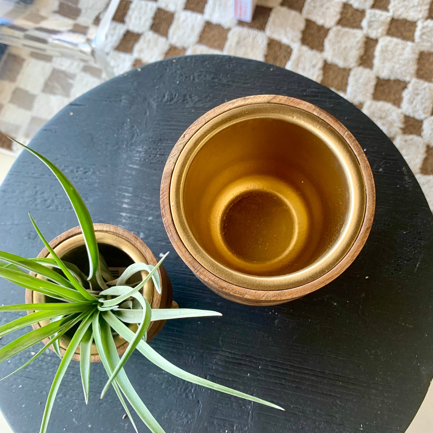 Wood Pot with Gold Interior