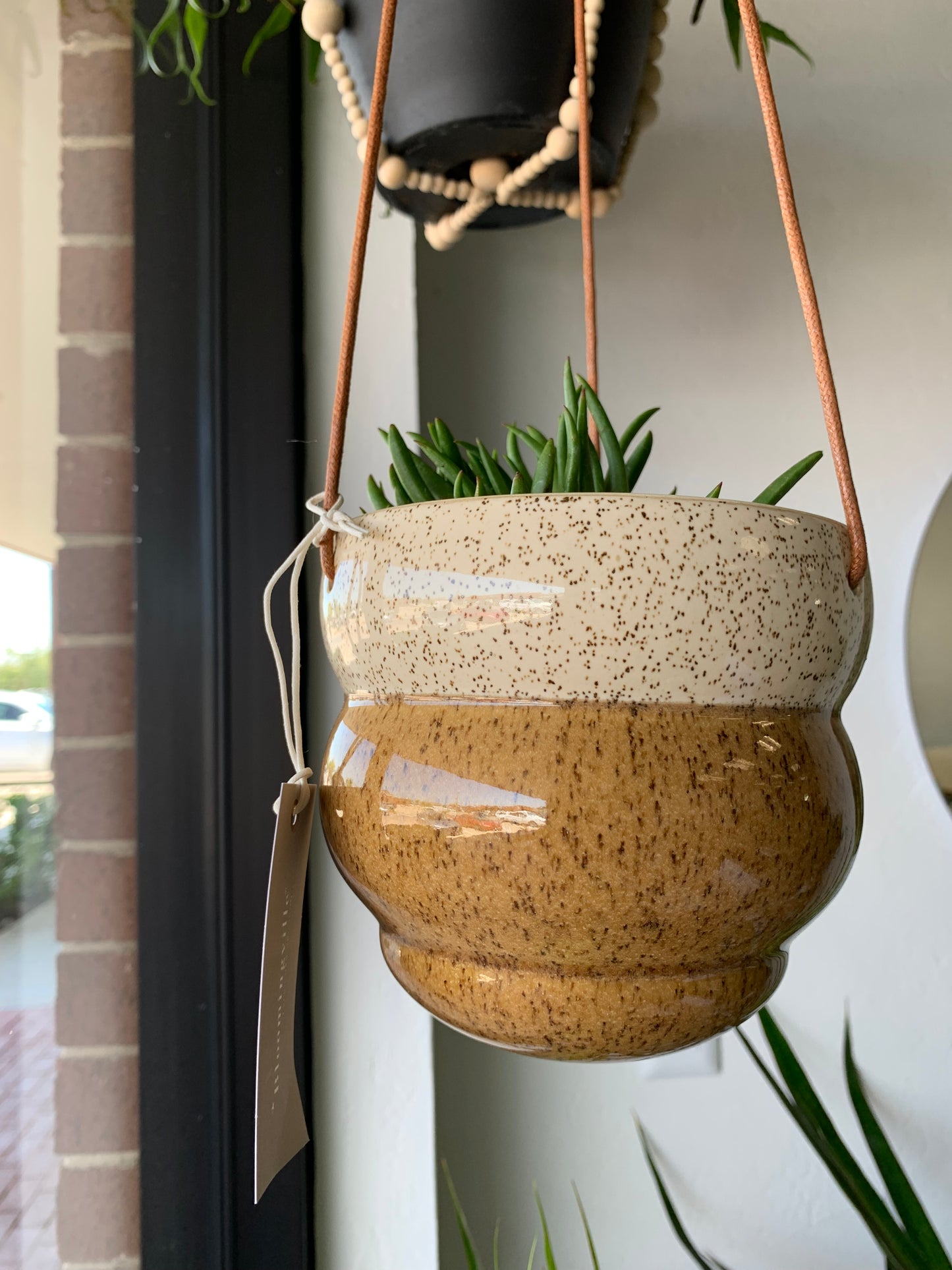 Hanging Stoneware Planter w/ Cotton Hanger