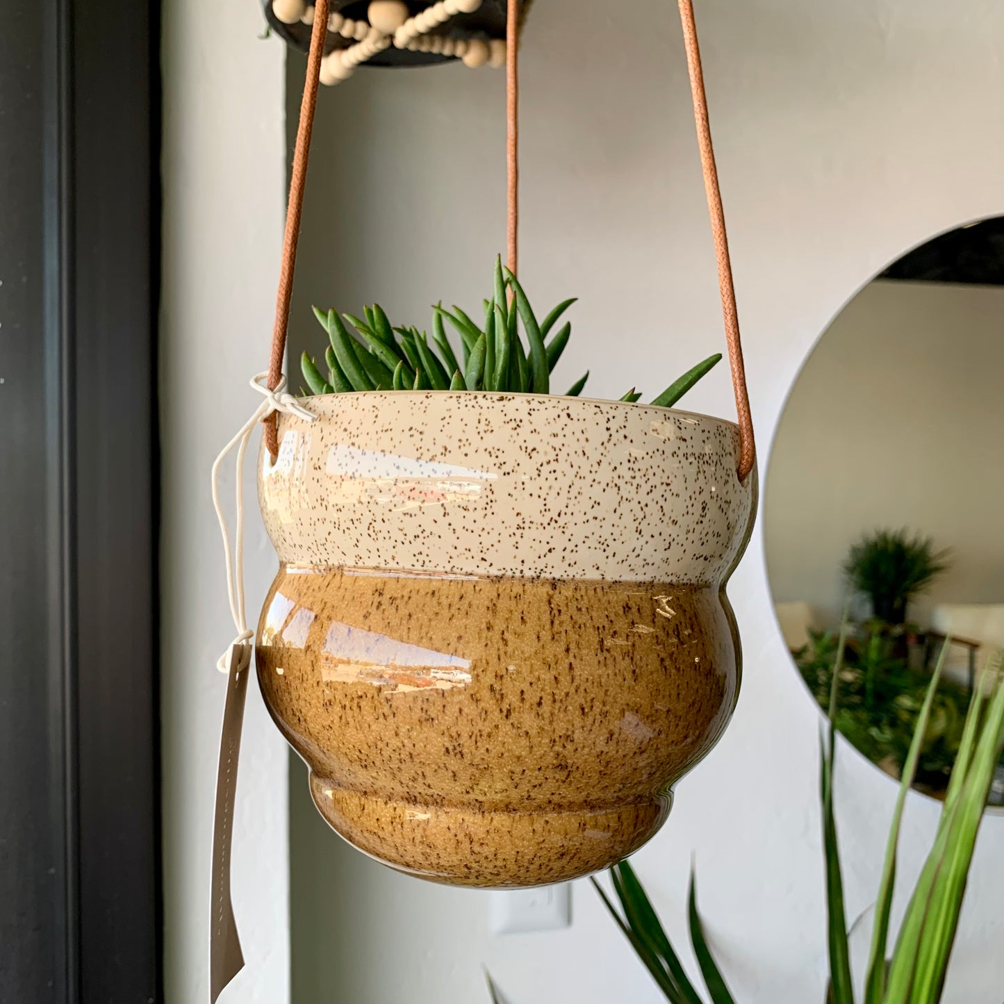 Hanging Stoneware Planter w/ Cotton Hanger