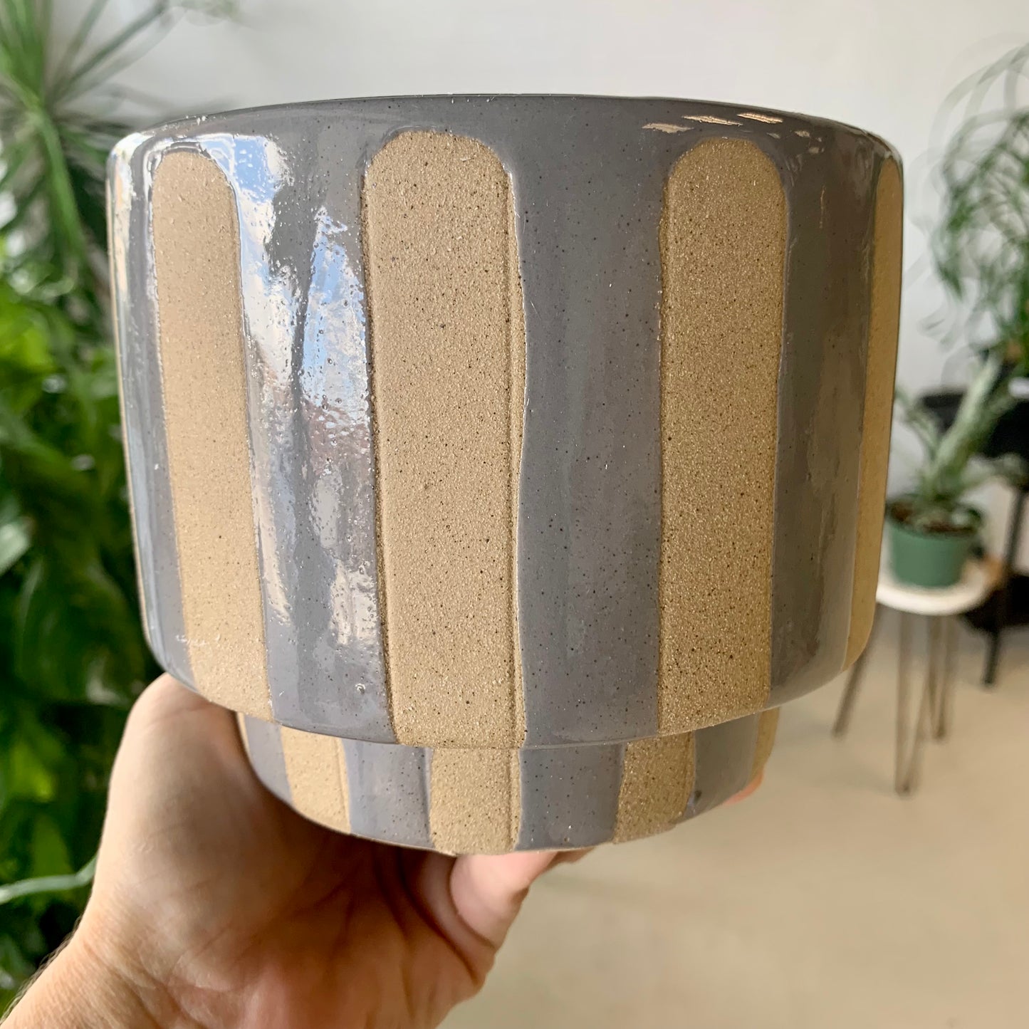 Striped Stoneware Planter