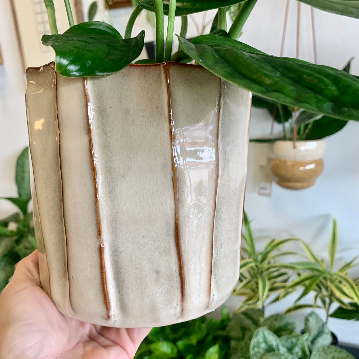 Stoneware Pleated Planter