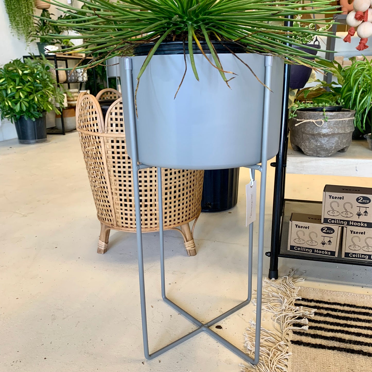 Gray Metal Planter with Stand
