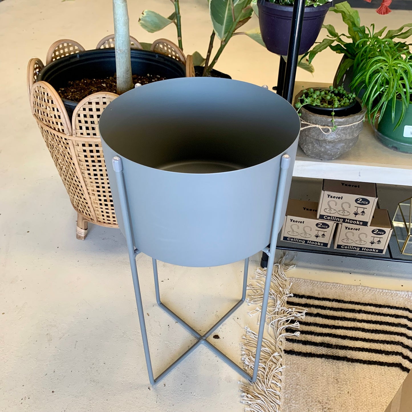 Gray Metal Planter with Stand