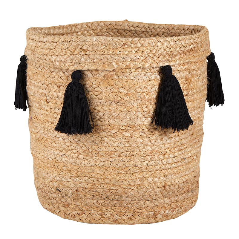 Natural Jute Bag with Black Tassels