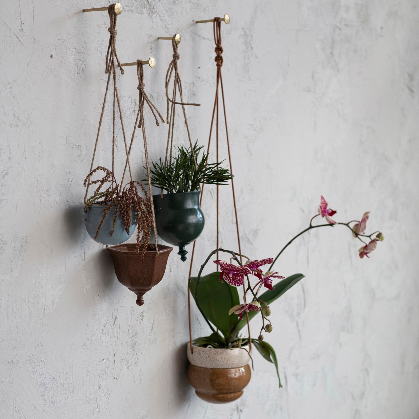 Hanging Stoneware Planter w/ Cotton Hanger