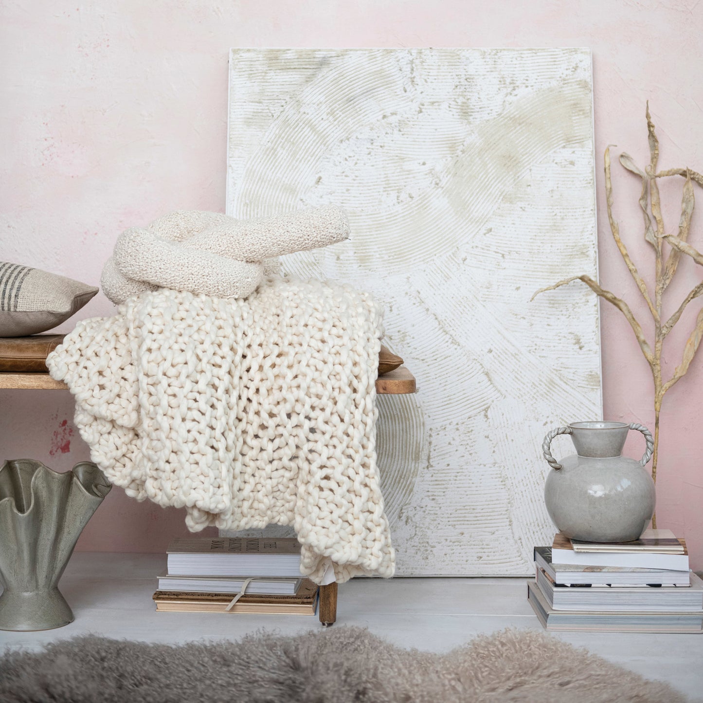 Woven Cotton Bouclé Knot Pillow