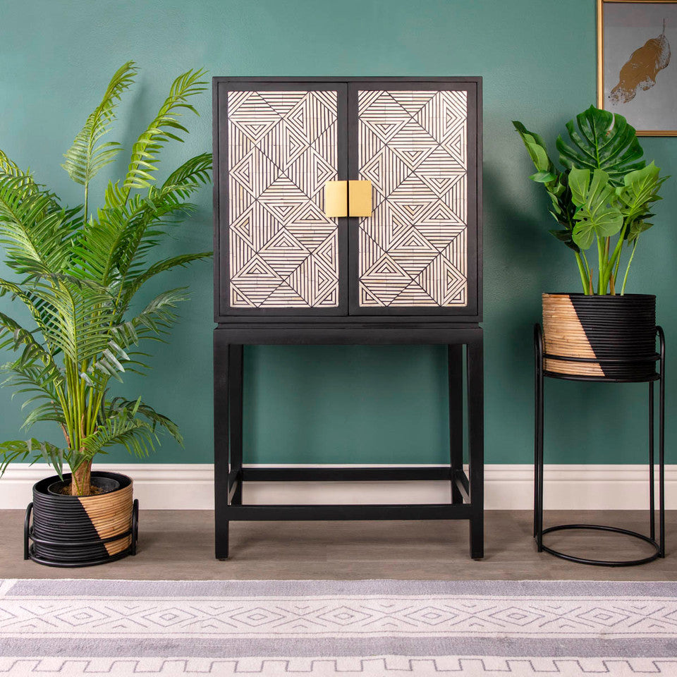 Abstract Black & Wicker Plant Stand Tall
