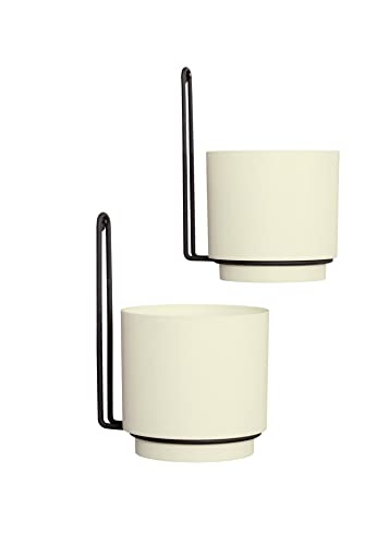 Wall Mounted Hanging Planter Vase & Geometric Wall Decor Polypropylene Container - Dia.5.91" - Sylinder Shape, White, Set of 2