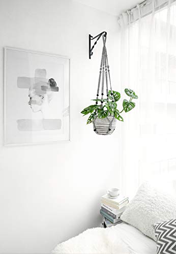 Mkono Macrame Plant Hanger Indoor Hanging Planter Basket with Wood Beads Decorative Flower Pot Holder No Tassels for Indoor Outdoor Boho Home Decor 35 Inch, Ivory, Set of 1 (POTS NOT Included)