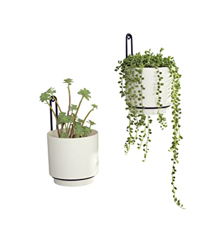 Wall Mounted Hanging Planter Vase & Geometric Wall Decor Polypropylene Container - Dia.5.91" - Sylinder Shape, White, Set of 2