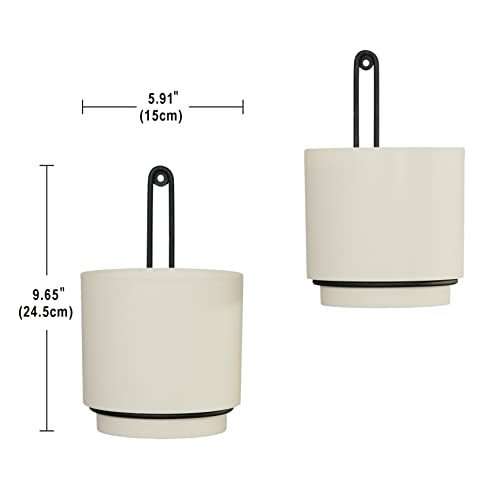 Wall Mounted Hanging Planter Vase & Geometric Wall Decor Polypropylene Container - Dia.5.91" - Sylinder Shape, White, Set of 2