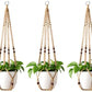 Mkono Macrame Plant Hanger Indoor Hanging Planter Basket with Wood Beads Decorative Flower Pot Holder No Tassels for Indoor Outdoor Boho Home Decor 35 Inch, Ivory, Set of 1 (POTS NOT Included)