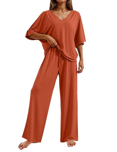 Pajama Sets for Women 2 Piece Lounge Set Short Sleeve Tops and Long Pants Soft Comfy Pjs Sleepwear Outfits S-XXL
