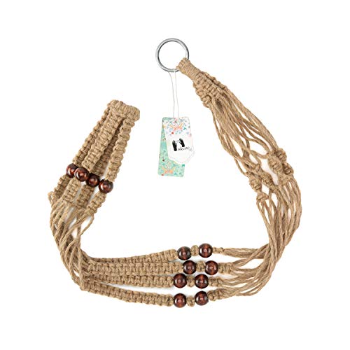 Mkono Macrame Plant Hanger Indoor Hanging Planter Basket with Wood Beads Decorative Flower Pot Holder No Tassels for Indoor Outdoor Boho Home Decor 35 Inch, Ivory, Set of 1 (POTS NOT Included)