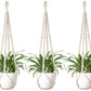 Mkono Macrame Plant Hanger Indoor Hanging Planter Basket with Wood Beads Decorative Flower Pot Holder No Tassels for Indoor Outdoor Boho Home Decor 35 Inch, Ivory, Set of 1 (POTS NOT Included)