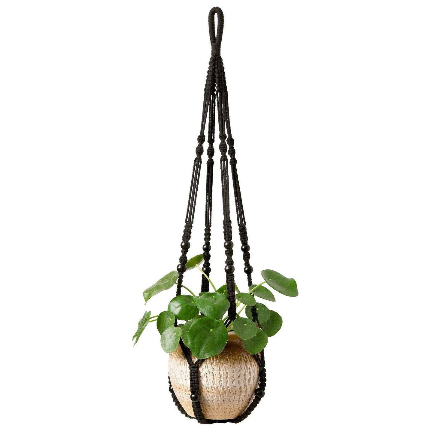 Mkono Macrame Plant Hanger Indoor Hanging Planter Basket with Wood Beads Decorative Flower Pot Holder No Tassels for Indoor Outdoor Boho Home Decor 35 Inch, Ivory, Set of 1 (POTS NOT Included)