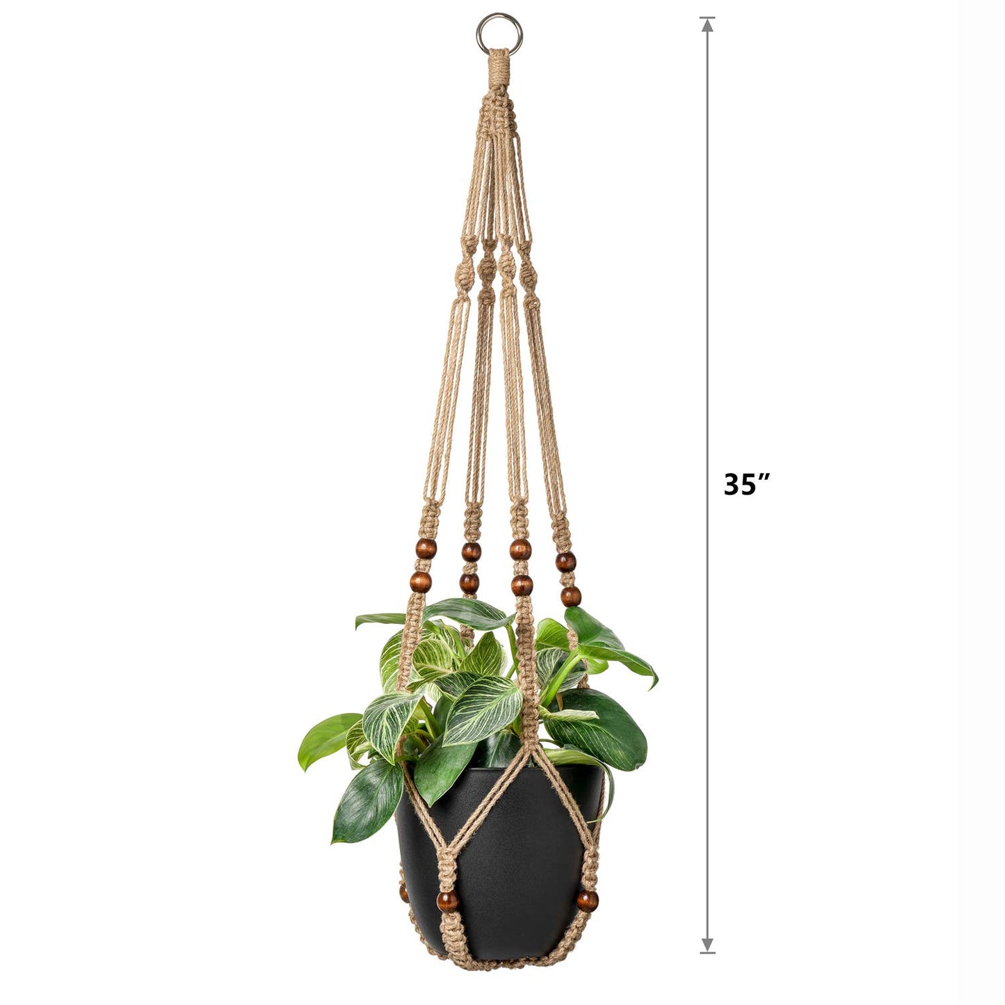 Mkono Macrame Plant Hanger Indoor Hanging Planter Basket with Wood Beads Decorative Flower Pot Holder No Tassels for Indoor Outdoor Boho Home Decor 35 Inch, Ivory, Set of 1 (POTS NOT Included)