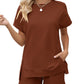 LOMON Womens Fashion 2 Piece Outfits Sweatsuits 2025 Summer Short Sleeve Loungewear Tracksuit Round Neck Lounge Shorts Sets