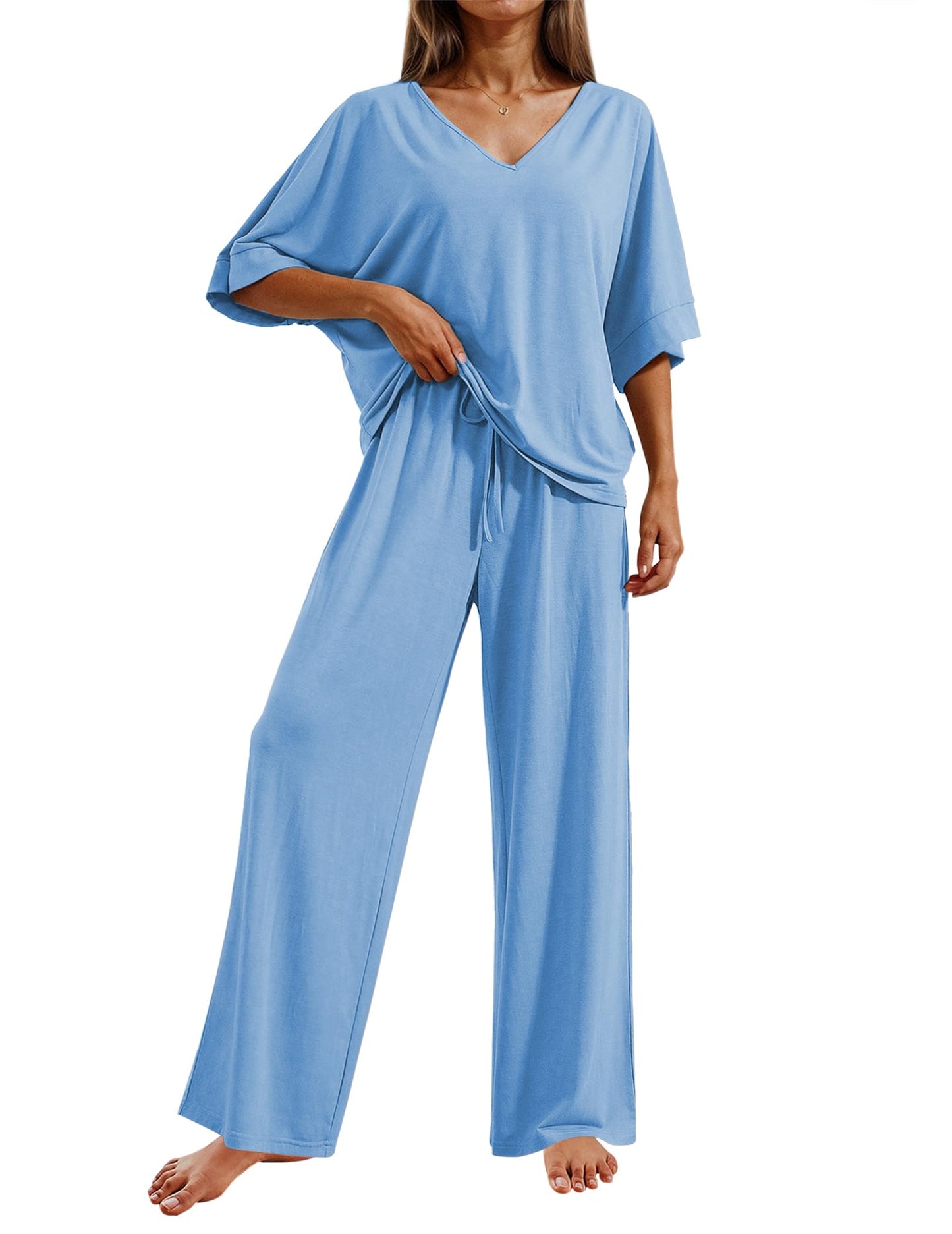 Pajama Sets for Women 2 Piece Lounge Set Short Sleeve Tops and Long Pants Soft Comfy Pjs Sleepwear Outfits S-XXL