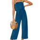 Strapless Belted Wide Leg Jumpsuit