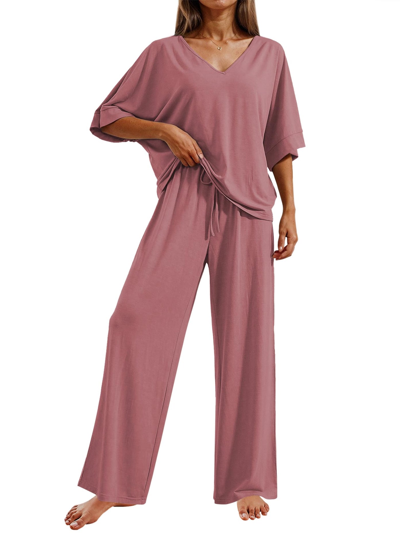 Pajama Sets for Women 2 Piece Lounge Set Short Sleeve Tops and Long Pants Soft Comfy Pjs Sleepwear Outfits S-XXL